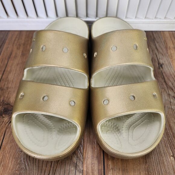 Crocs Classic v2 Slide Sandals Mens Size 9 Metallic Gold Slip On Comfort Casual